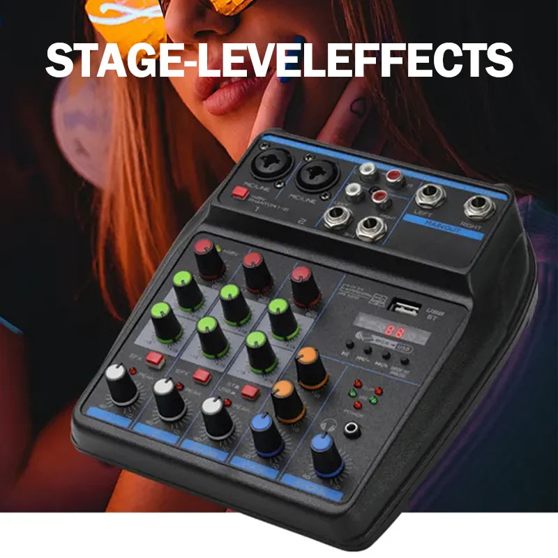 BOMGE 4 MINI Channel Mixer DJ Mixing Console with Bluetooth 48V Phantom Power Monitor Karaoke System USB Mixer Audio