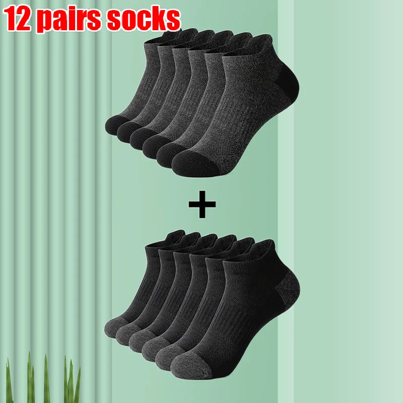 6/12 Pairs High Quality Cotton Socks Men Women Sports Solid Color Short Socks Cycling Breathable Mesh White Black Ankle Socks