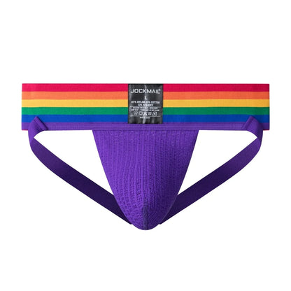 Sexy Mens Harness Underwear Sets Gay Underwear Lingerie Bondage Belts Fetish Mens Jockstrap Thong Rainbow Pattern