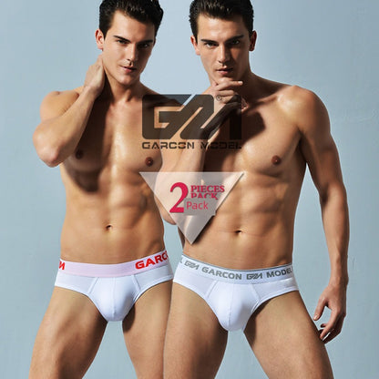 Two-Piece Men's Youth High-Leg Wide-Edge Solid Color Briefs