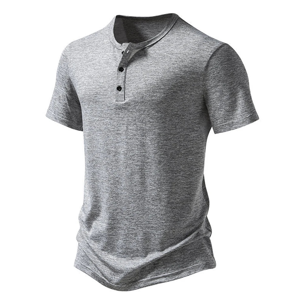 Mens Summer Casual Henley Collar Short Sleeve T Shirt Fashion Hip Hop Streetwear