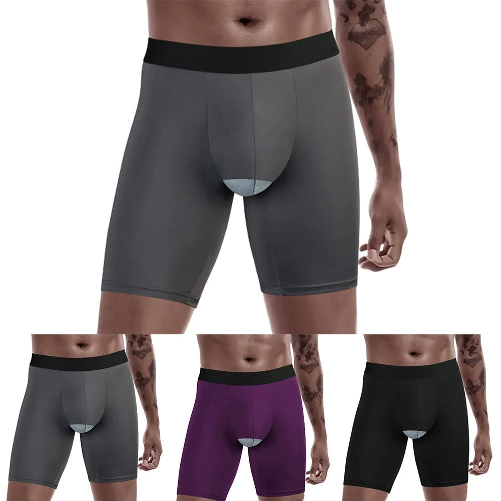 Men's Silk Separate Pouch Long Legs Underwear