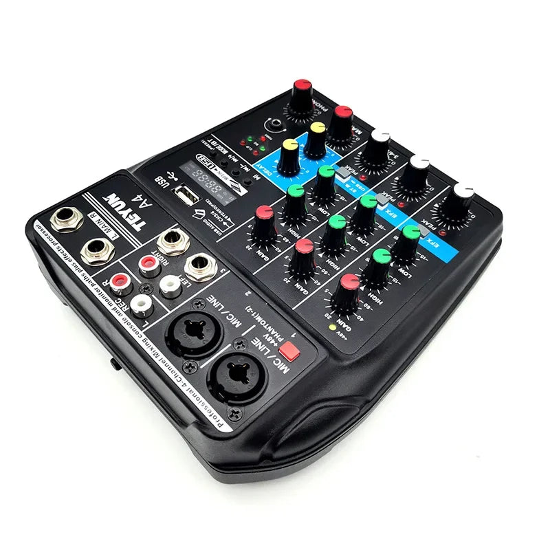 TEYUN A4 Audio Mixer 4-Channel Sound Mixing Console A8 Support Bluetooth USB 48V Power for Karaoke Party Recording Webcasting