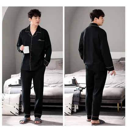 Men's Spring And Fall Cotton Pajamas Long-Sleeved Cotton Home Wear Casual Outwear Big Yards Boys Home Wear Suit