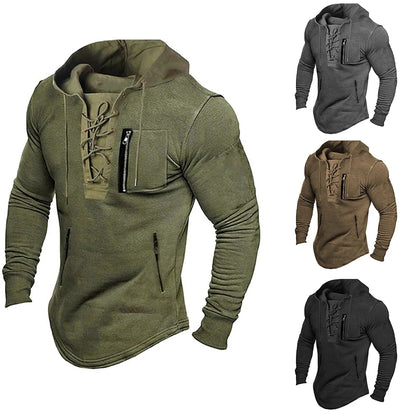 Fashion Mens Hoodie Hooded Sweatshirt Outdoor Pullover Vintage Autumn Winter Man Casual Stand Collar Top