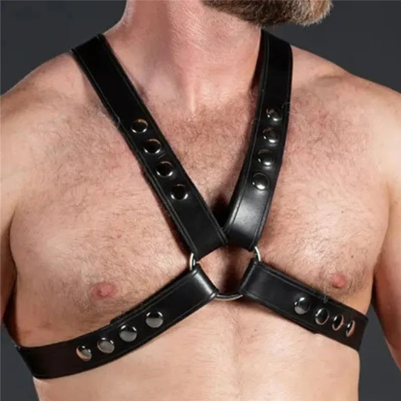 Sexual Gay Lingerie Leather Man Harness Belts  BDSM Bondage Fetish Men Clothes Punk Rave Goth X-Shape Chest Harness Straps