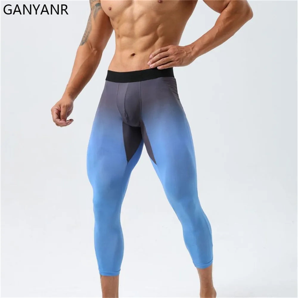 GANYANR Running Tights Men Fitness Training Track Suit Compression With Pockets winter Legging Cargo pants Sports gym 2in1 sport