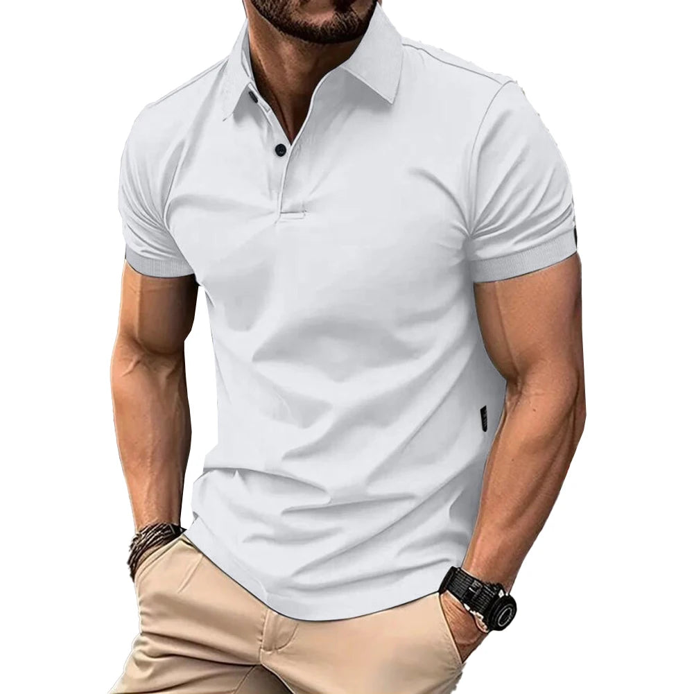 Mens Casual Short Sleeve Tops Button V-Neck Muscle Fitness Workout Blouse Tee