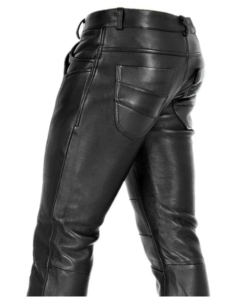 Men's Goth Steampunk Pu Leather Pant Black Motorcycle Rock Roll Slim Legging Pants Plus Size