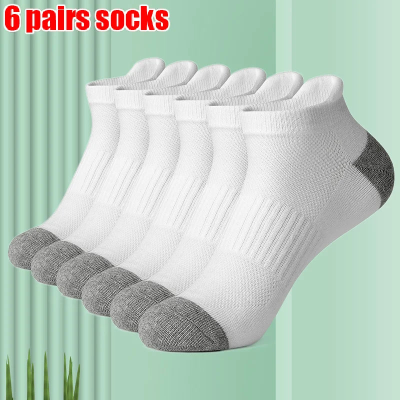 6/12 Pairs 2024 New High Quality Cotton Socks Men Women Sports Solid Color Short Socks Breathable Mesh White Black Ankle Socks