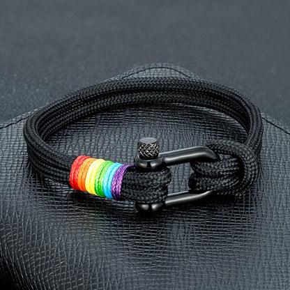 MKENDN Unisex Black Stainless Steel U shape Trendy Rainbow Couple Bracelet Simplicity Temperament Multicolor Wrist Band Gifts