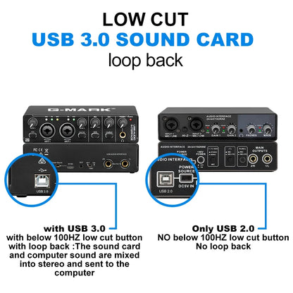 Audio Interface G-MARK BGM 4 Sound Card AD Converter With Monitoring Electric Guitar Live Recording For Studio Singing Podcast