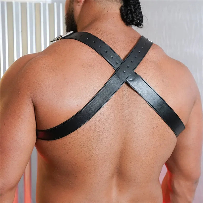 Sexual Men's Leather Chest Harness Belts Fetish Gay BDSM Bondage Clothes Punk Rave Goth Man Harness Tops Male Straps Lingerie