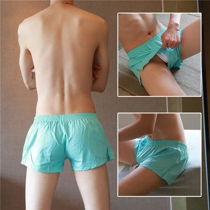 Men's Simple Aro Pure Cotton Low Waist Boxer Shorts With Penis Pouch