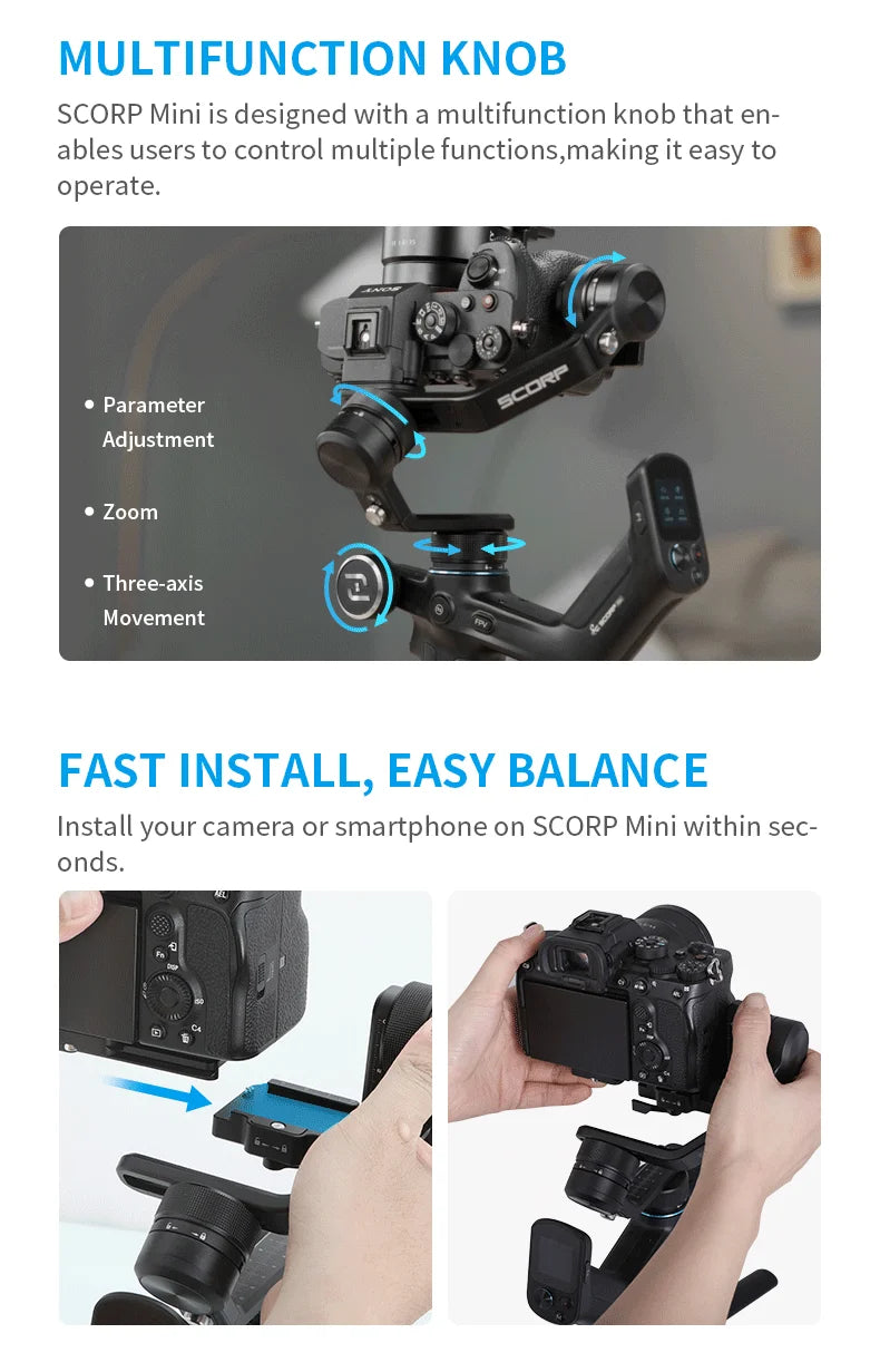 FeiyuTech Official SCORP Mini-1 three Axis Handheld All-in-One Gimbal Stabilizer for GoPro Smartphone Mirrorless Camera