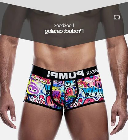 Sexy Men Underwear Man Graffiti Printed Briefs Jockstrap Comfortable Breathable Low Waist Boxers Male Panties