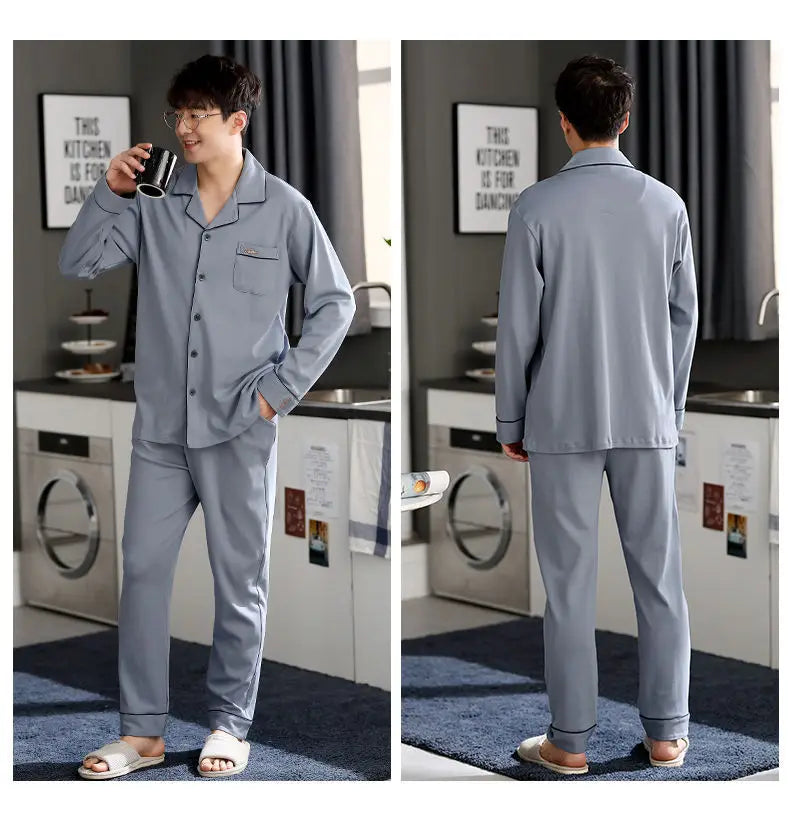 Men's Spring And Fall Cotton Pajamas Long-Sleeved Cotton Home Wear Casual Outwear Big Yards Boys Home Wear Suit