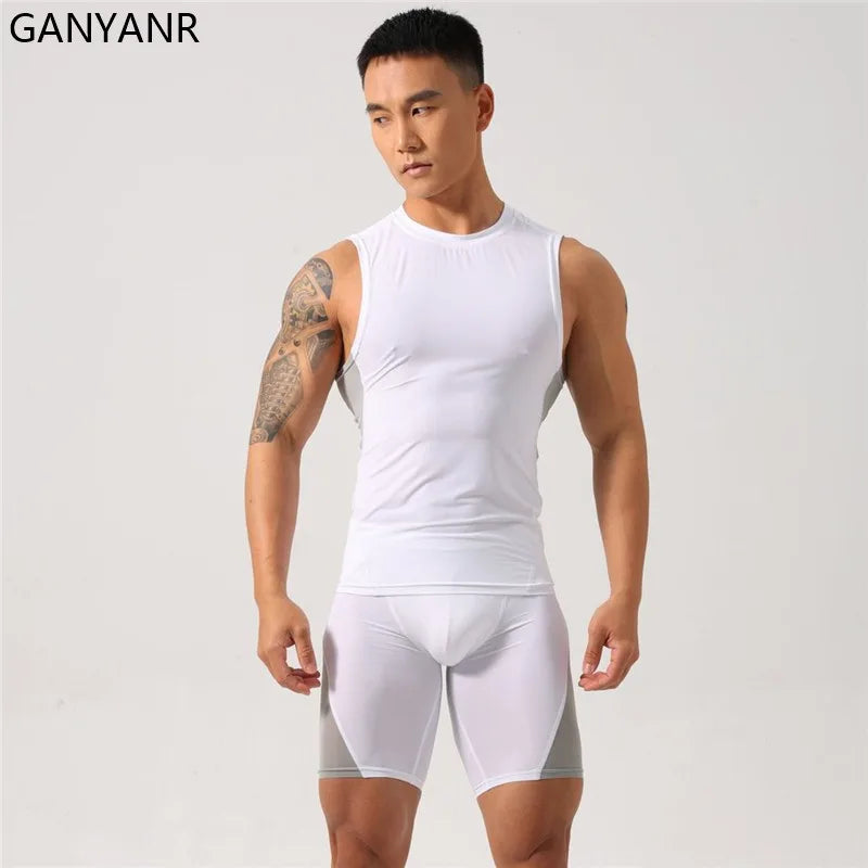 GANYANR Running Set Men leggings Clothing Sweatshirt gym suit Football basketball Soccer Tracksuit Sportswear Yoga shorts tights