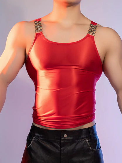 Sexy Men Oil Glossy Shiny Tank Tops Stain Smooth Strap Vest Sheer See Through Fashion Top High Elastic Sleeveless Shirt