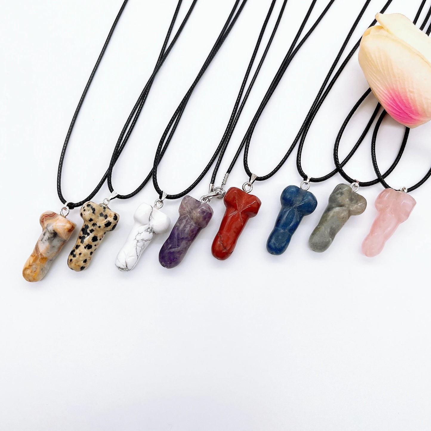 Mini Penis Figurine Pendant Necklace Natural Crystal Quartz Stone phallus fertility amulet dick testicle Crafts Gift