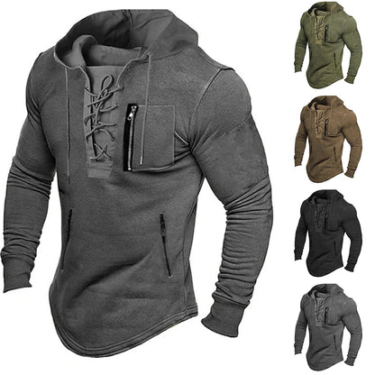 Fashion Mens Hoodie Hooded Sweatshirt Outdoor Pullover Vintage Autumn Winter Man Casual Stand Collar Top