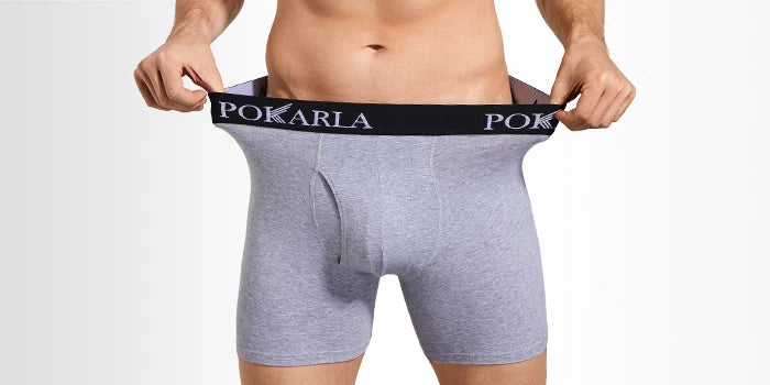 POKARLA 5pcs Men’s Cotton Boxer Shorts Open Fly U Pouch Soft Breathable Male Underwear Tagless Sexy Underpants Elastic Panties