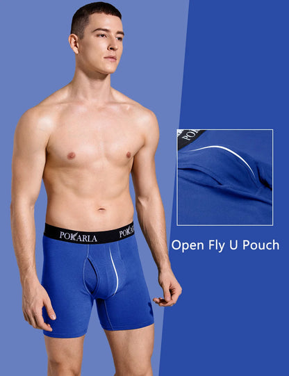 POKARLA 5pcs Men’s Cotton Boxer Shorts Open Fly U Pouch Soft Breathable Male Underwear Tagless Sexy Underpants Elastic Panties