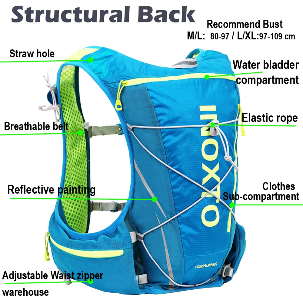 8L Running Hydration Vest Backpack Outdoor Sport Running Backpack Trail Marathon Jogging Hiking Backpack Option Water Bag Flask