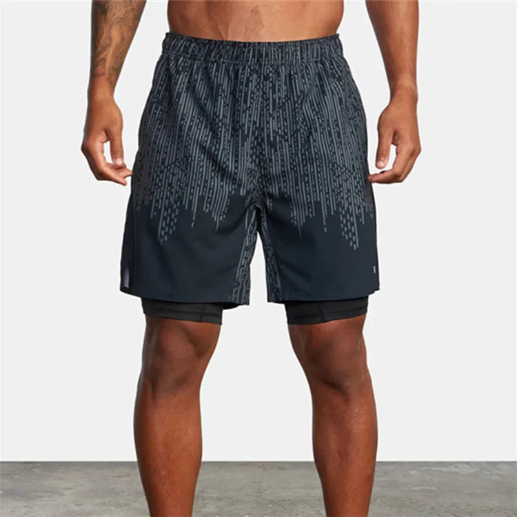 European Size Summer 2 in 1 Athletic Shorts Men's Training Quick Dry Breathable Stretch Shorts Elastic Waist Casual Pants