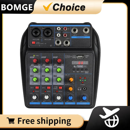 BOMGE 4 MINI Channel Mixer DJ Mixing Console with Bluetooth 48V Phantom Power Monitor Karaoke System USB Mixer Audio