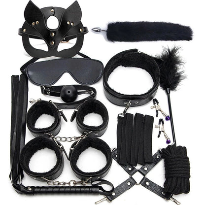 Sexy Leather BDSM Kits Plush Sex Bondage Set Handcuffs Sex Games Whip Gag Nipple Clamps Sex Toys For Couples Exotic Accessories