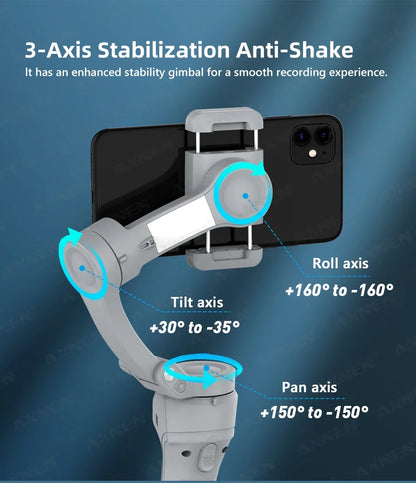 AXNEN Smart 3-Axis Handheld Gimbal Stabilizer for Smartphone with Fill Light for iPhone Android Face Tracking Tiktok Vlog Kit