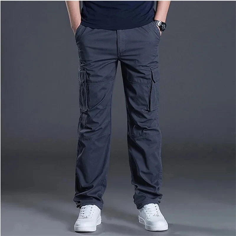 Solind Cotton Multi Flap Pockets Men's Straight Leg Cargo Pants Loose Casual Outdoor Pants Men's Work Pants For Hiking Tactical