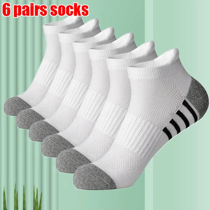 6/12 Pairs High Quality Cotton Socks Men Women Sports Solid Color Short Socks Cycling Breathable Mesh White Black Ankle Socks