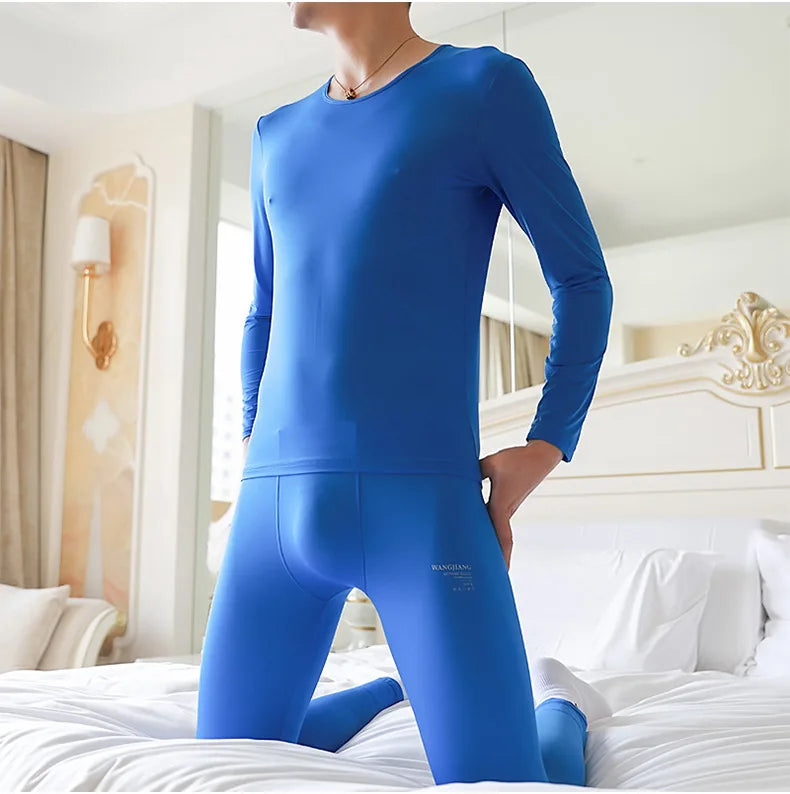 Quick Drying Thermal Underwear Men Thin Summer Ice Silk Boys High Elastic Lingerie Perspective Tight Silky and Slippery Bottomed