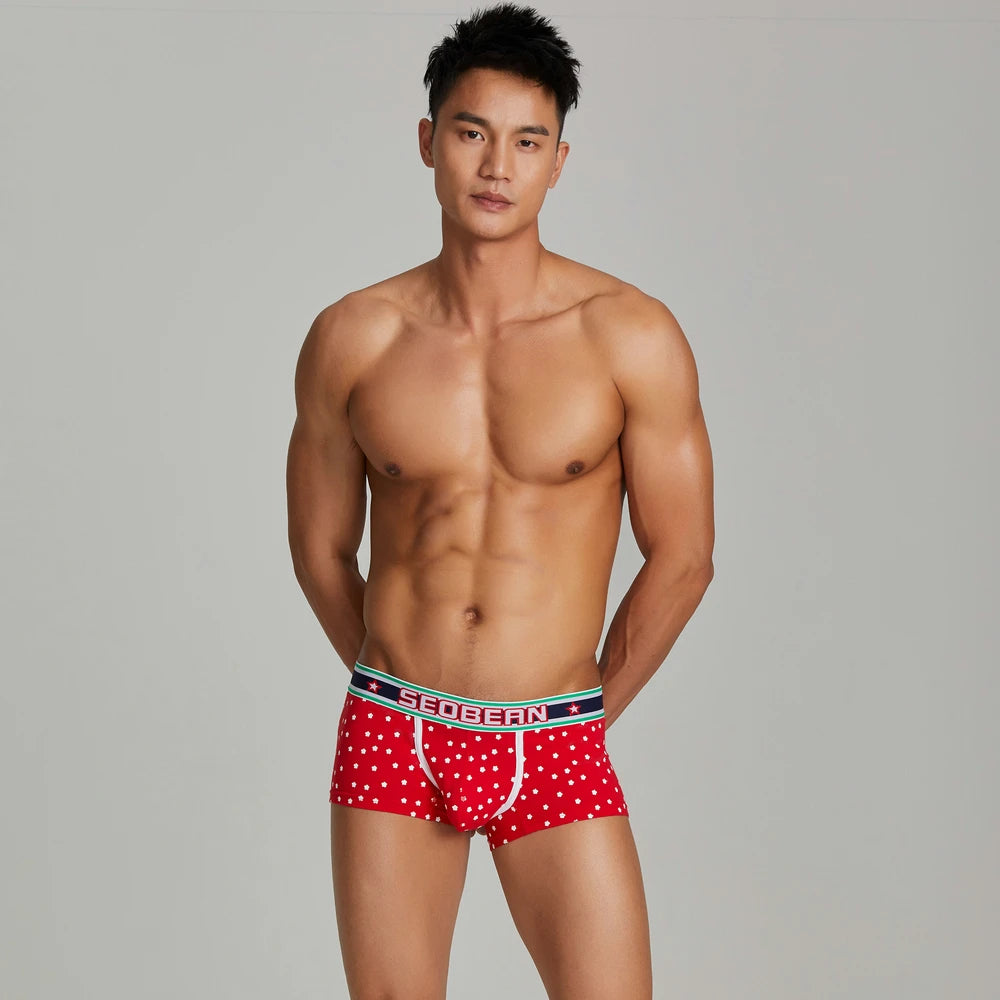 New SEOBEAN Men's Low Rise  Cotton Sexy Boxer Brief Underwear