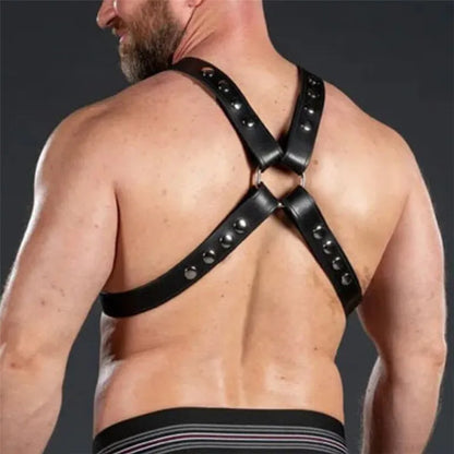 Sexual Gay Lingerie Leather Man Harness Belts  BDSM Bondage Fetish Men Clothes Punk Rave Goth X-Shape Chest Harness Straps