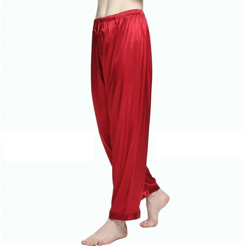 Men's Imitated Silk Pyjamas Pants Sleeping Bottoms Nightwear Sleepwear Trousers Lace-up Elastic Waist Loose Casual Home Clothes