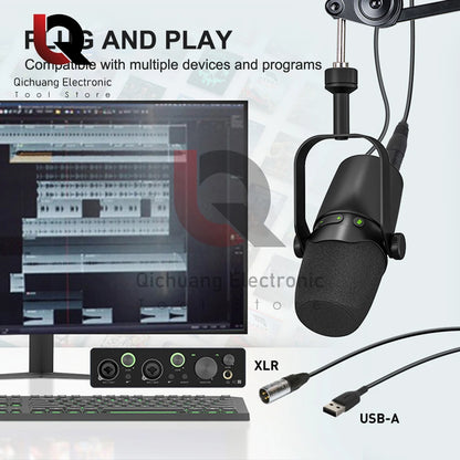 Professional 2-in-1 USB/XLR Dynamic Microphone With Built-in Headset Output & Sound Insulation For Podcasts Games Live Broadcast