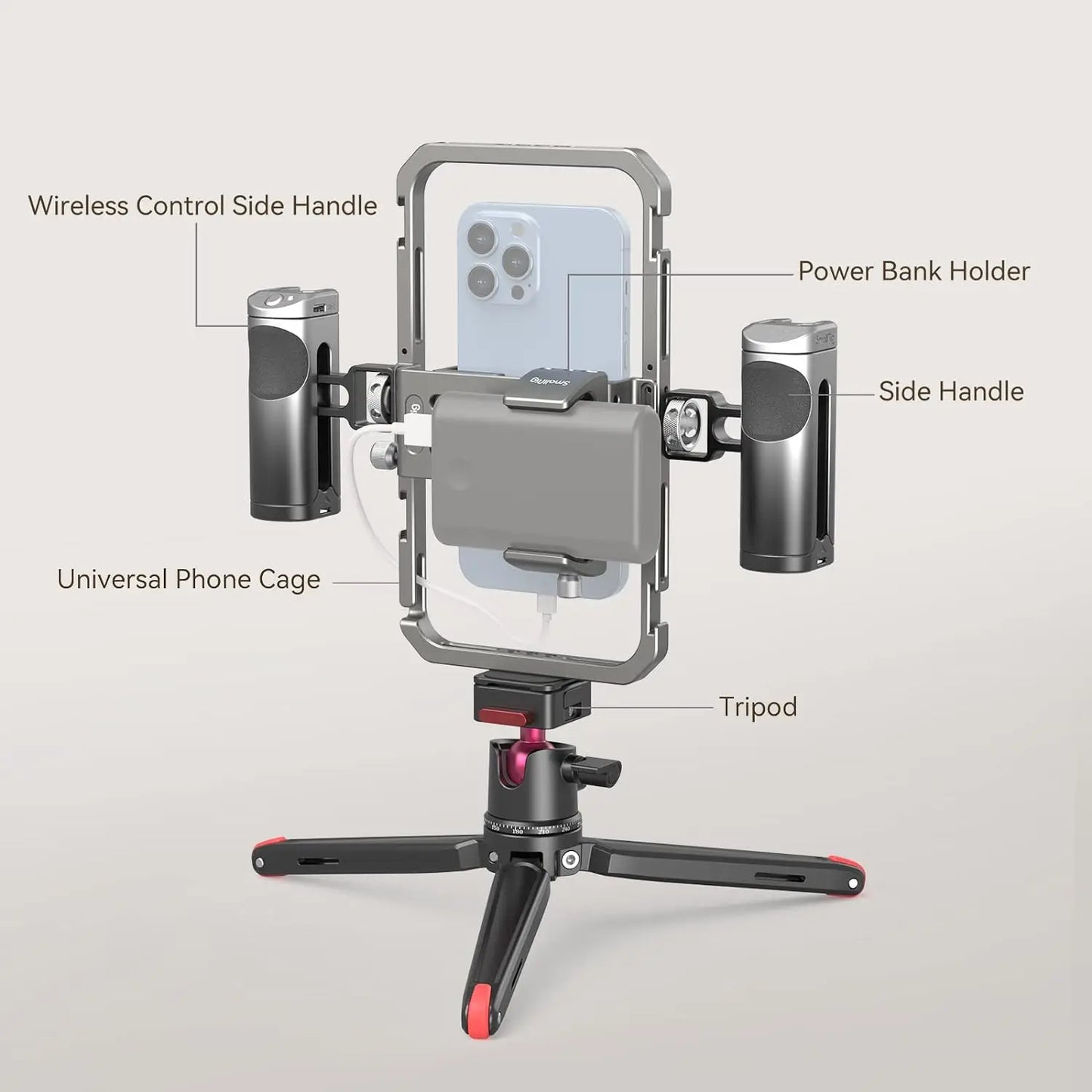 SmallRig All-in-One Video Kit Pro Universal Phone Cage Wireless Control Handles Power Bank Holder Quick-Release Table Tripod