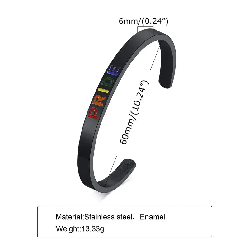 MKENDN Black Rainbow Pride Charm Cuff Bangle Bracelets for Men Women Jewelry Stainless Steel LGBT Pride Gifts Accessory