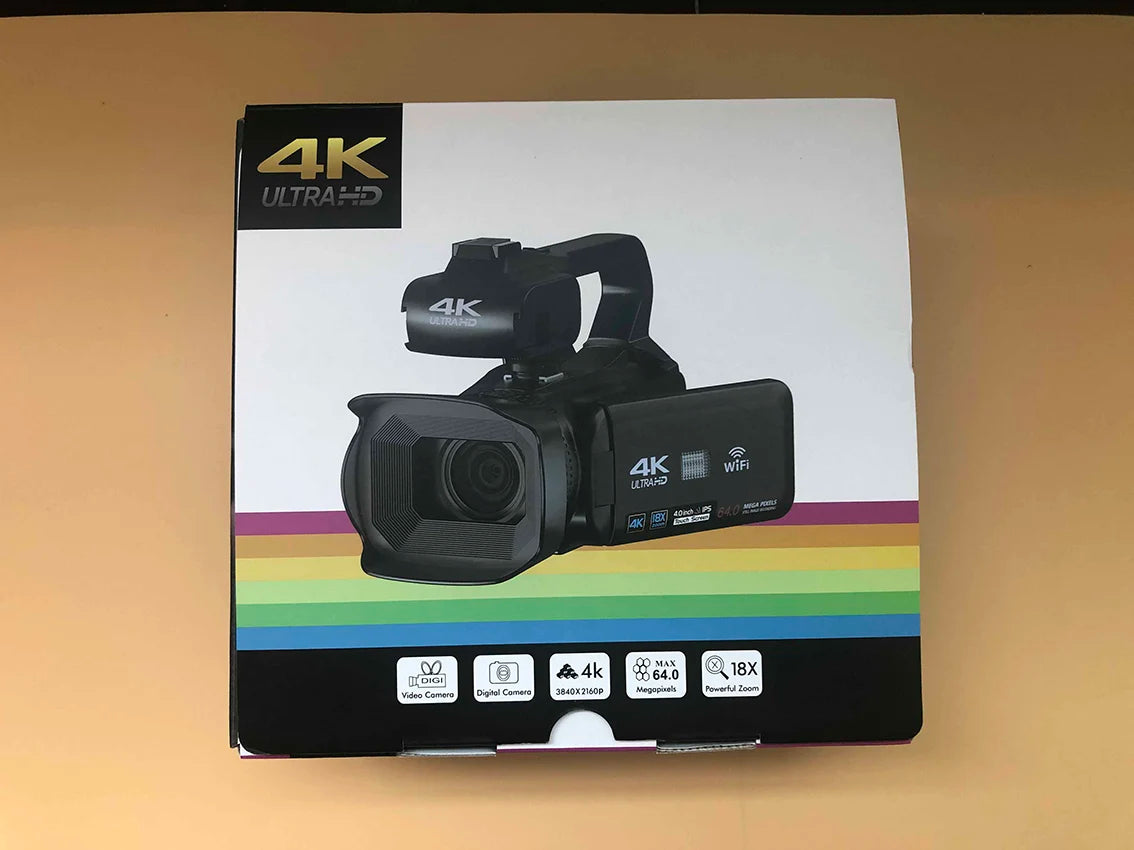 WIFI Camcorder 4K Video Camera 64MP 60FPS HD Auto Focus Vlogging 4.0" Touch Screen 18X Zoom for Live Streaming