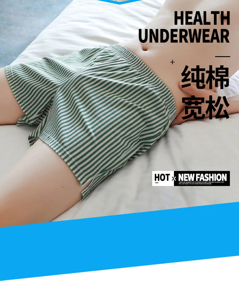 Homewear Men's Arrow Shorts Pants Summer Cotton Loose Panties Man Boxer Shorts Cuecas Youth Striped Breathable Sleepwear Panties