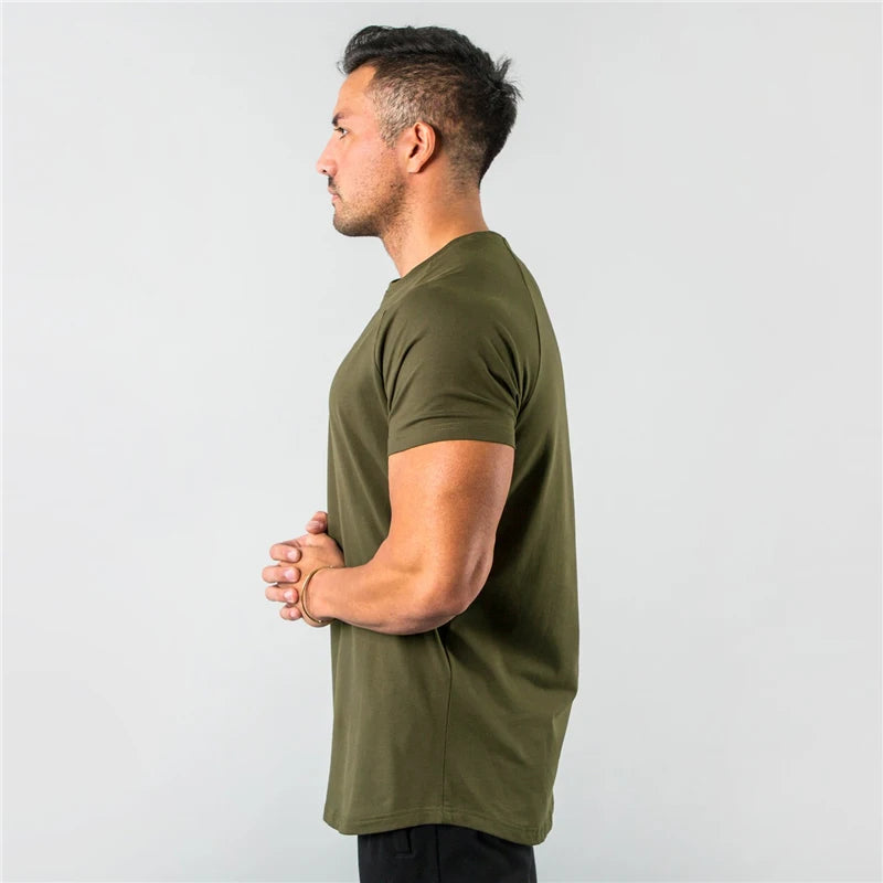 New Fashion Plain Tops Tees Fitness Mens T Shirt Short Sleeve Muscle Joggers Bodybuilding Tshirt Male Gym Clothes Slim Fit Shirt