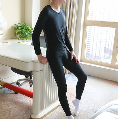 Quick Drying Thermal Underwear Men Thin Summer Ice Silk Boys High Elastic Lingerie Perspective Tight Silky and Slippery Bottomed