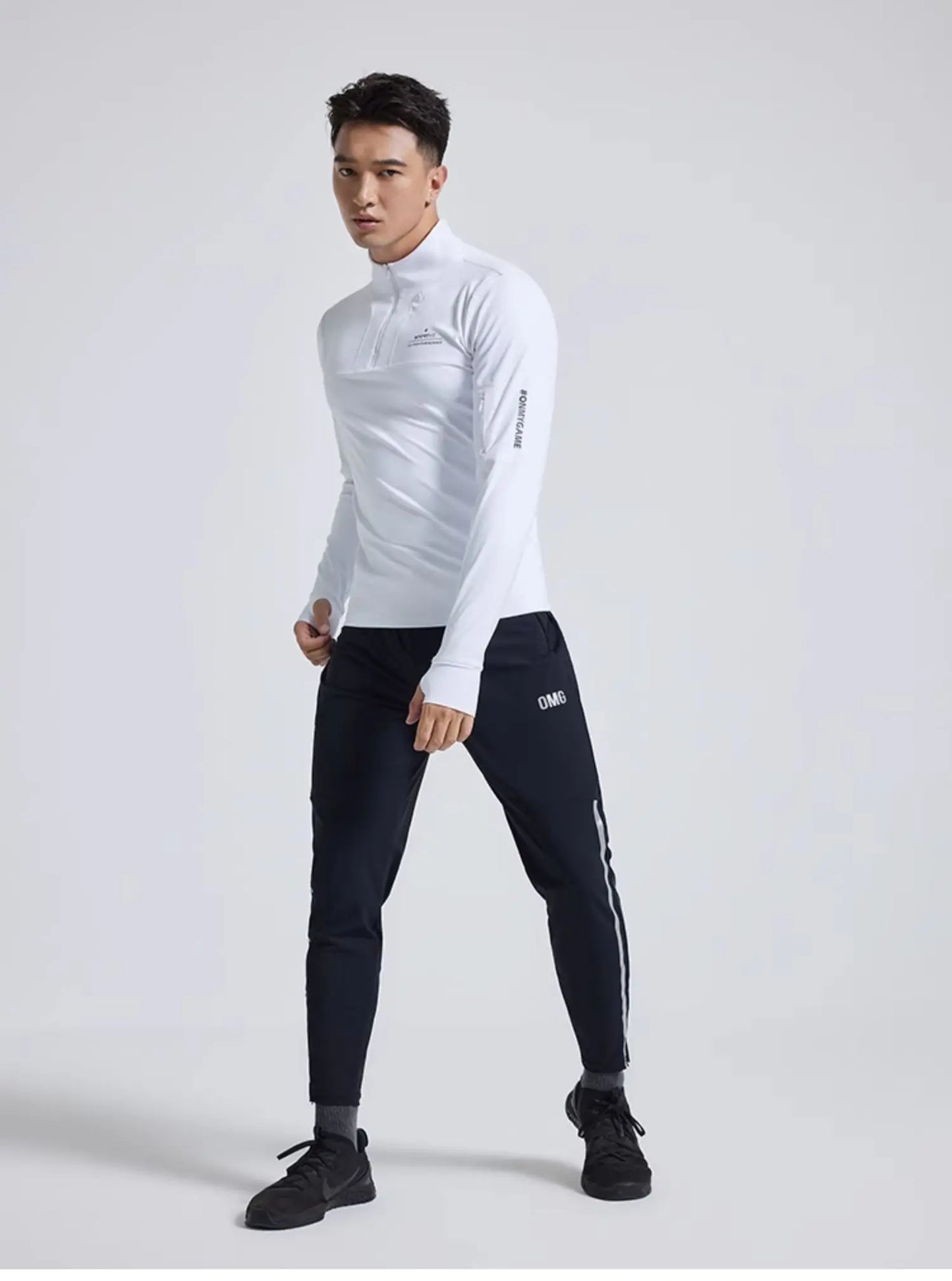 Men's Sports Fitness Long Sleeve Top Zipper neck Streetwear