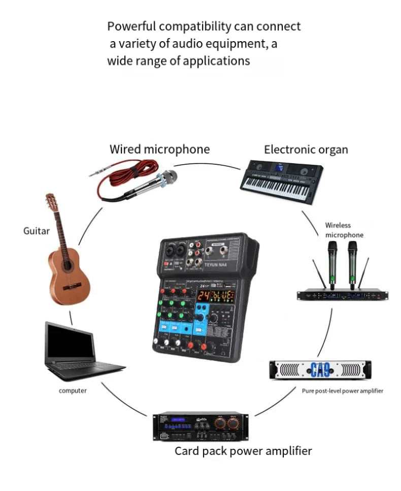 4-way Small Mixer Mobile Phone Sound Card Professional Live Broadcast Mixer Recording Equipment Bluetooth Digital Audio Mixer