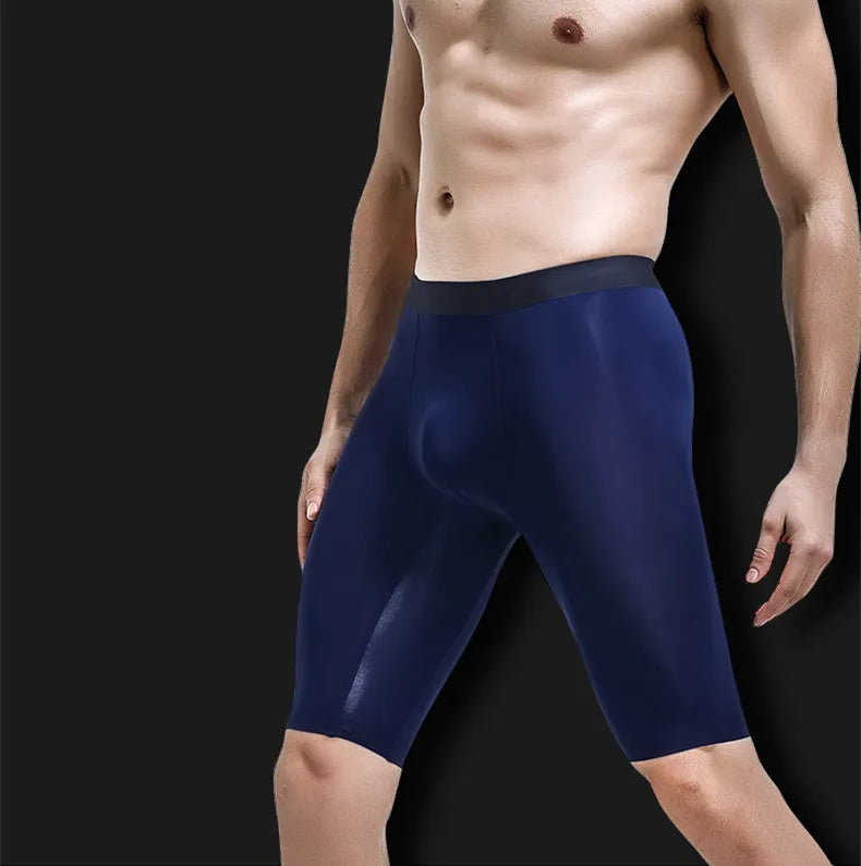 Men's Thin Ice Silk Breathable Pouch Middle Long Leg Boxers