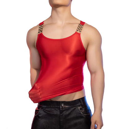 Sexy Men Oil Glossy Shiny Tank Tops Stain Smooth Strap Vest Sheer See Through Fashion Top High Elastic Sleeveless Shirt