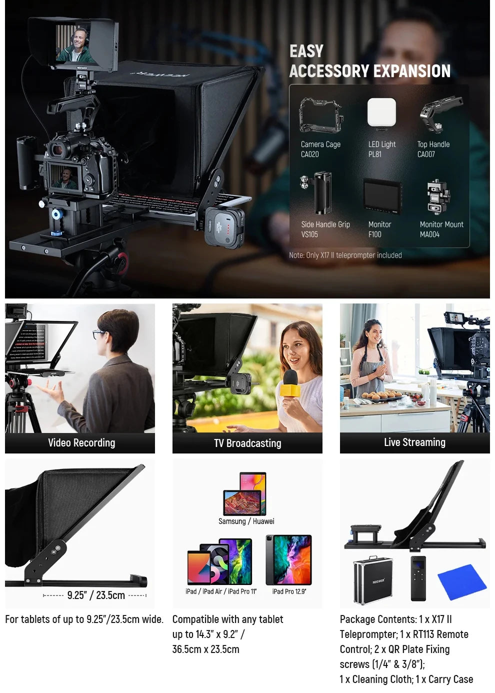 NEEWER X12 X14 Pro X17 II Remote Teleprompter 14-inch Aluminum alloy Teleprompter With Remote Control For iPad Pro DSLR Camera